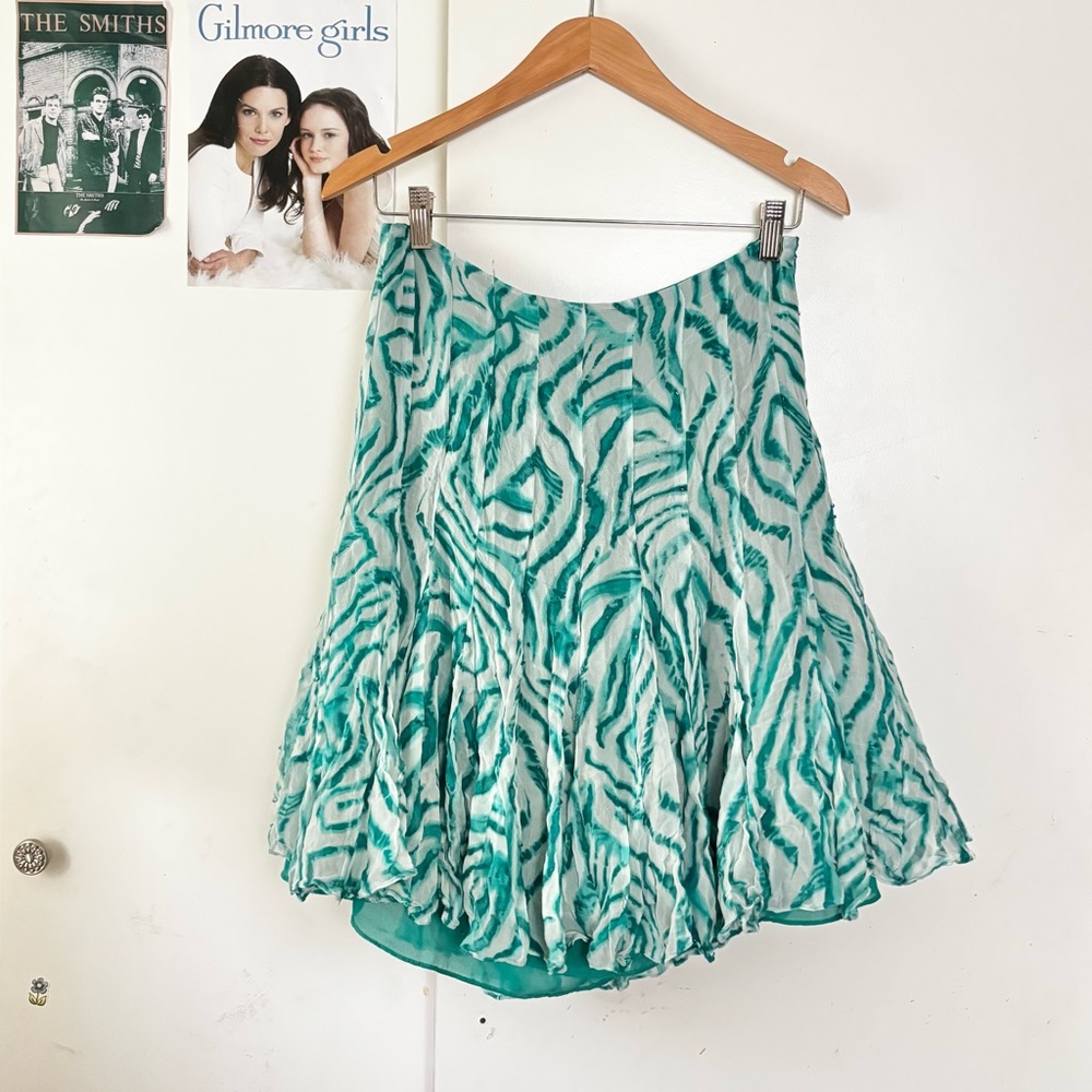 Vintage 2000s Teal Zebra Print Silk Skirt